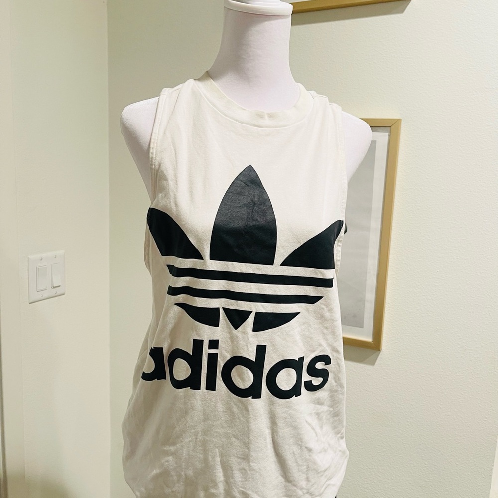 Adidas White Tank Top with Black Trefoil Logo
